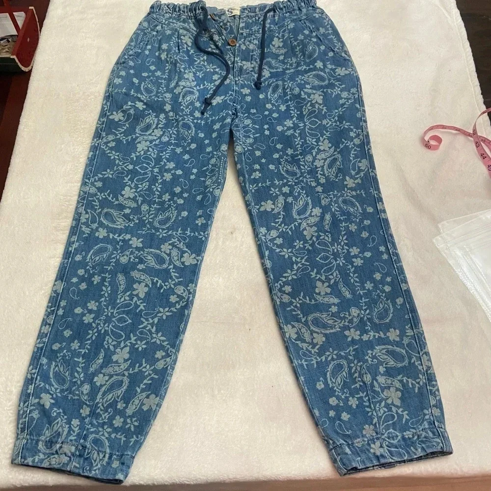 New! We the Free People Mixed Up Printed Utility Jeans belt 28257